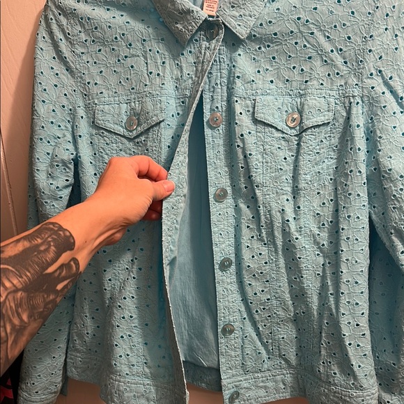 JM Collection Blue Jacket with eyelet design - Picture 3 of 8